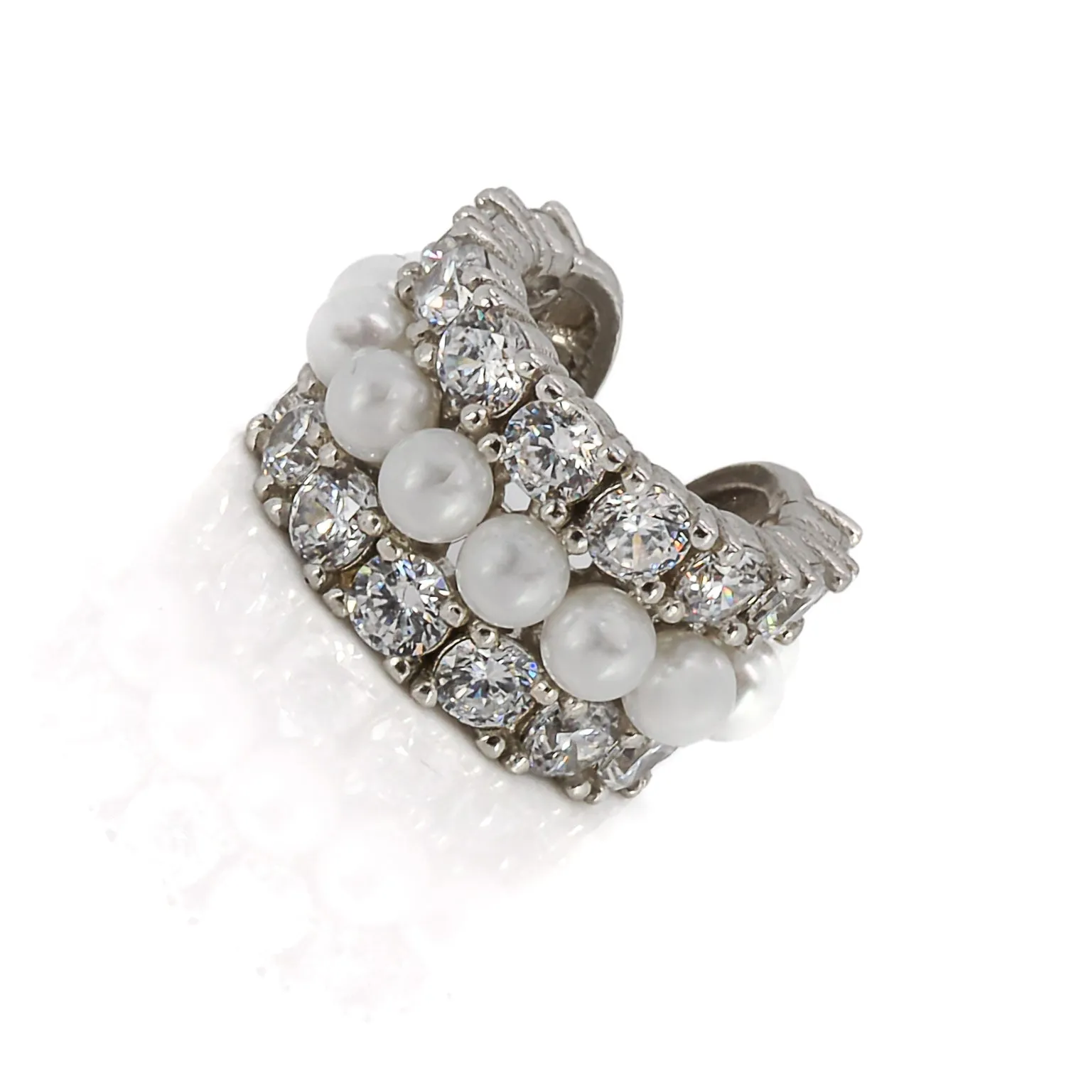 Diamond & Pearl Silver Cuff Earring