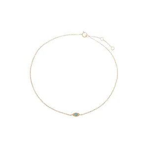 Diamond Pave X Turquoise Evil Eye Anklet 14K