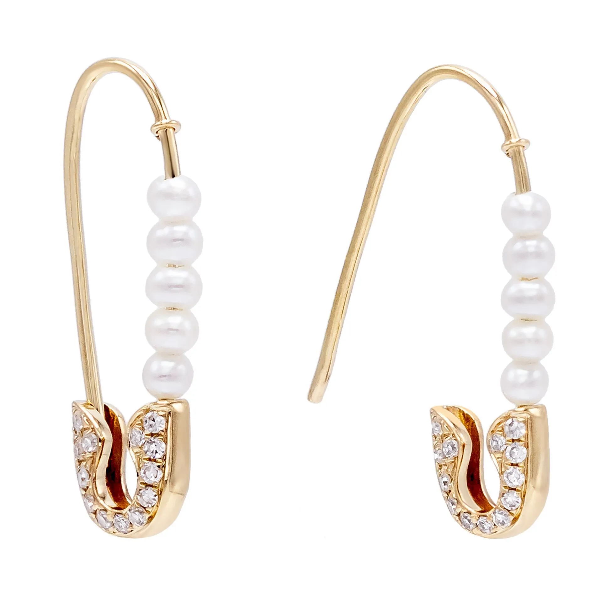 Diamond Pearl Safety Pin Earring 14K