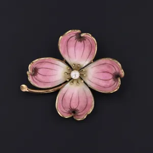 Dogwood Brooch | 14k Gold & Pink Enamel Flower Brooch
