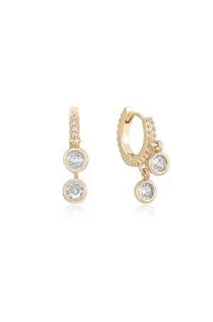 Double Crystal Charm Mini Hoop Earrings