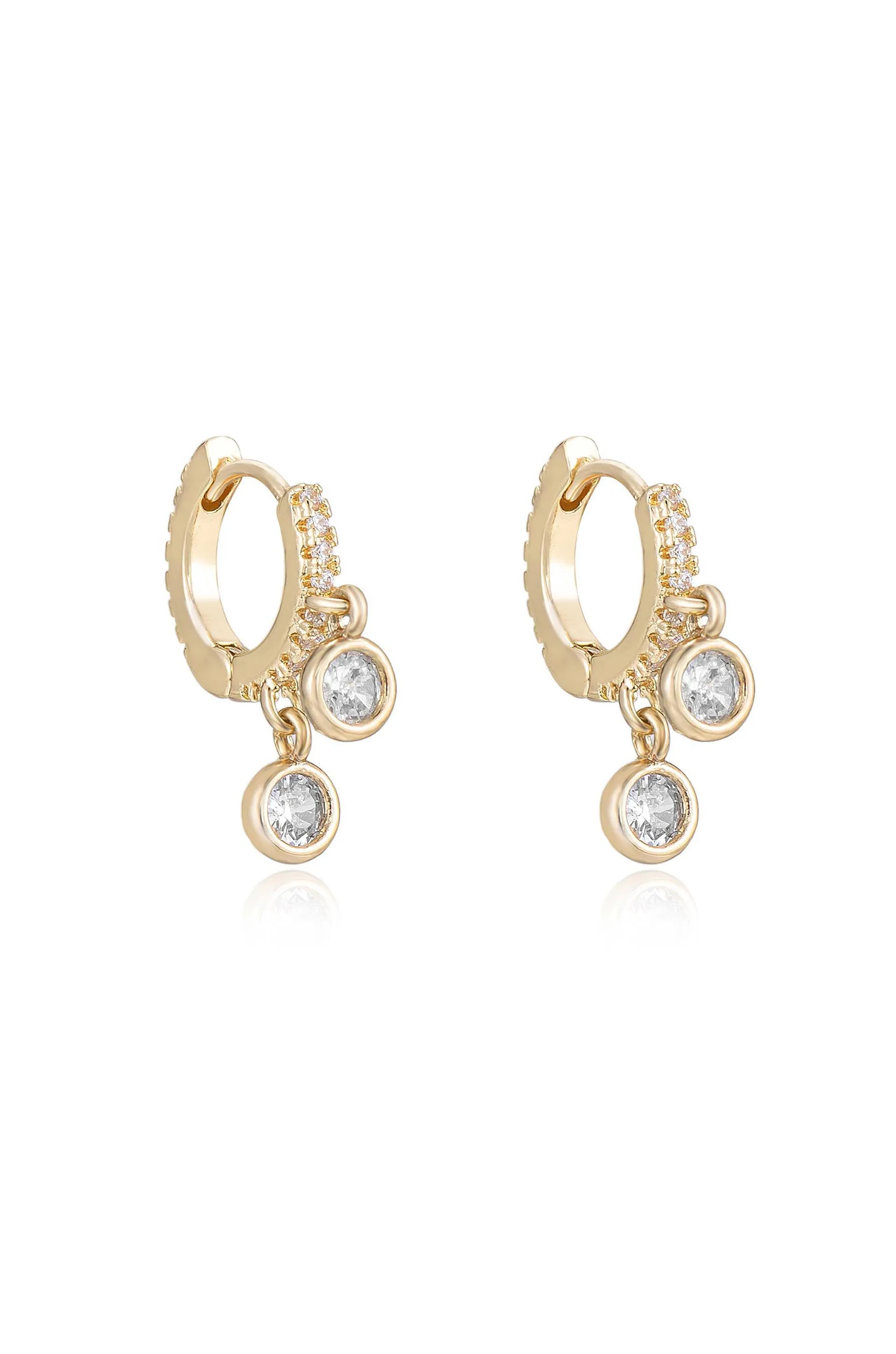 Double Crystal Charm Mini Hoop Earrings