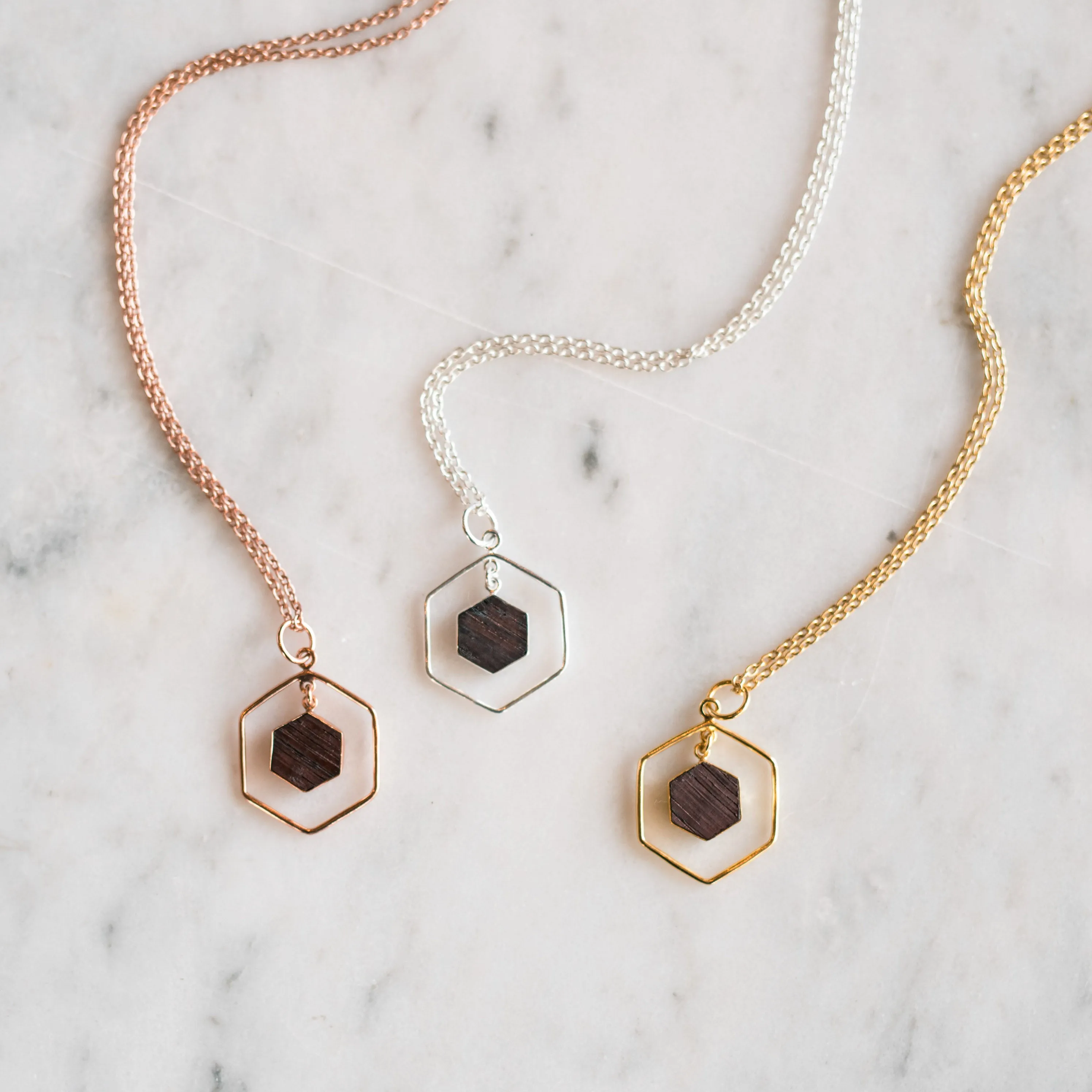 Double Hexagon Barrel Necklace
