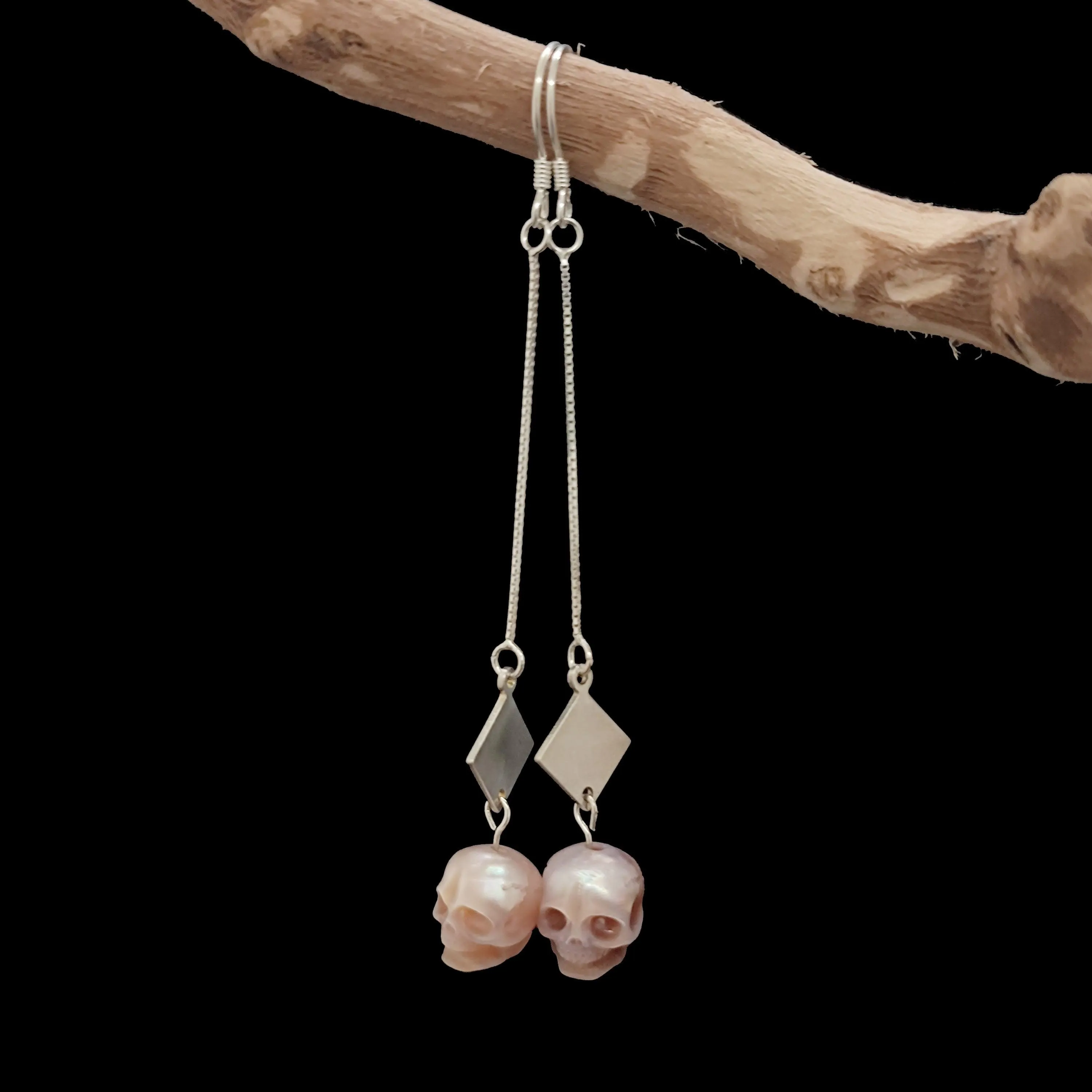 Dream of the Stars and Rivers Pearl Skull Drop Earrings