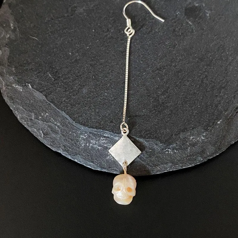 Dream of the Stars and Rivers Pearl Skull Drop Earrings