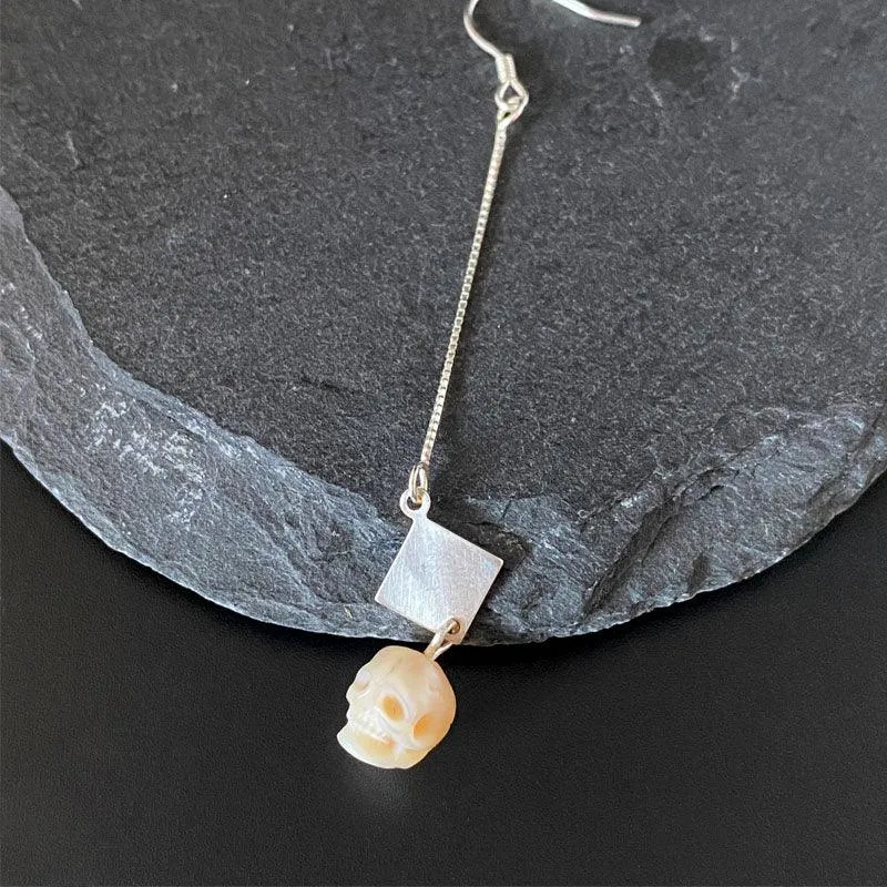 Dream of the Stars and Rivers Pearl Skull Drop Earrings