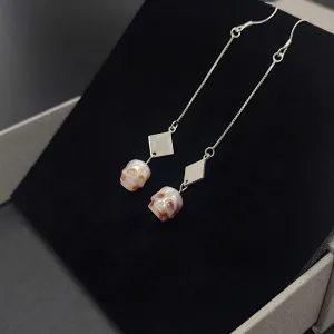 Dream of the Stars and Rivers Pearl Skull Drop Earrings