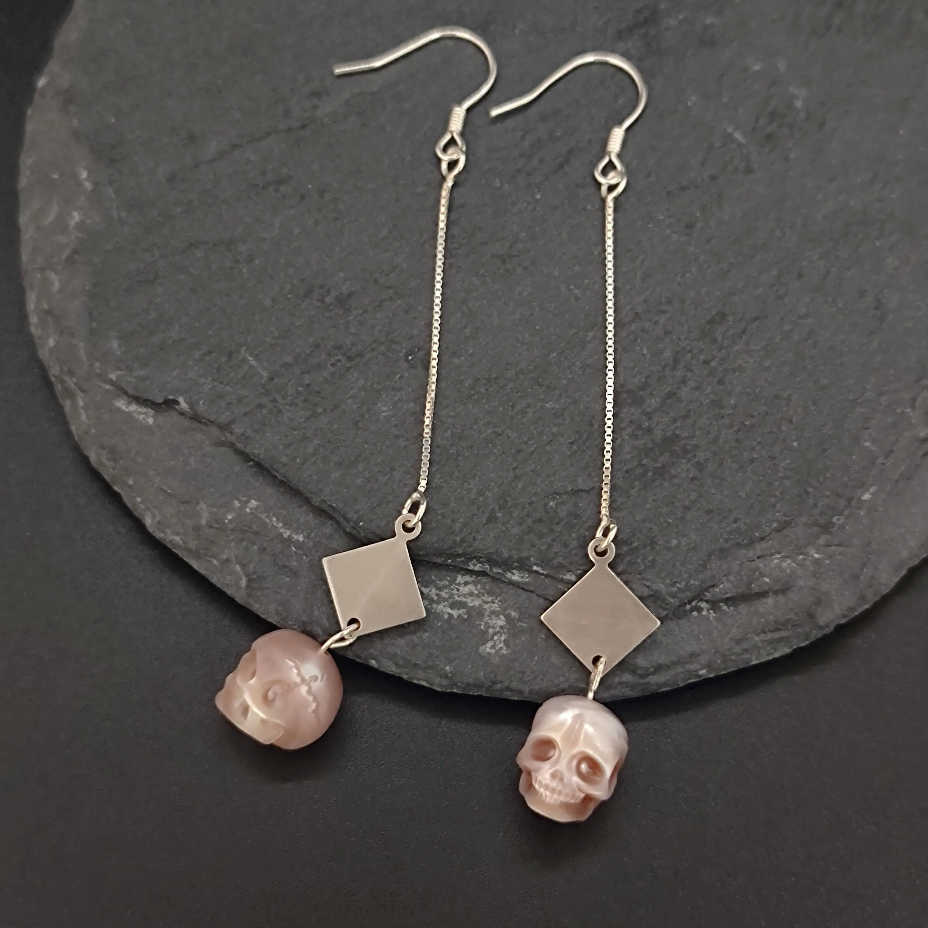 Dream of the Stars and Rivers Pearl Skull Drop Earrings