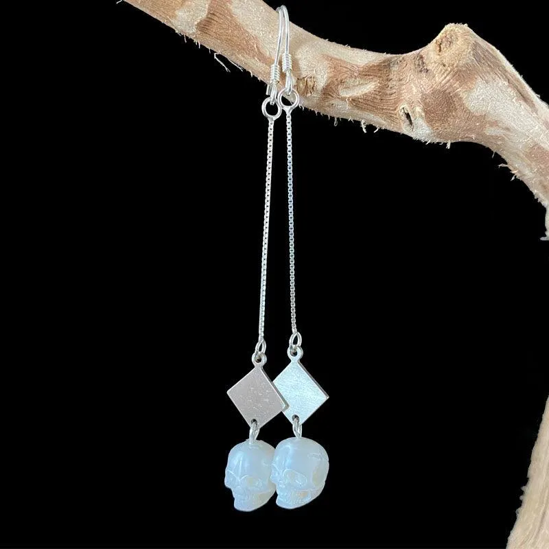 Dream of the Stars and Rivers Pearl Skull Drop Earrings