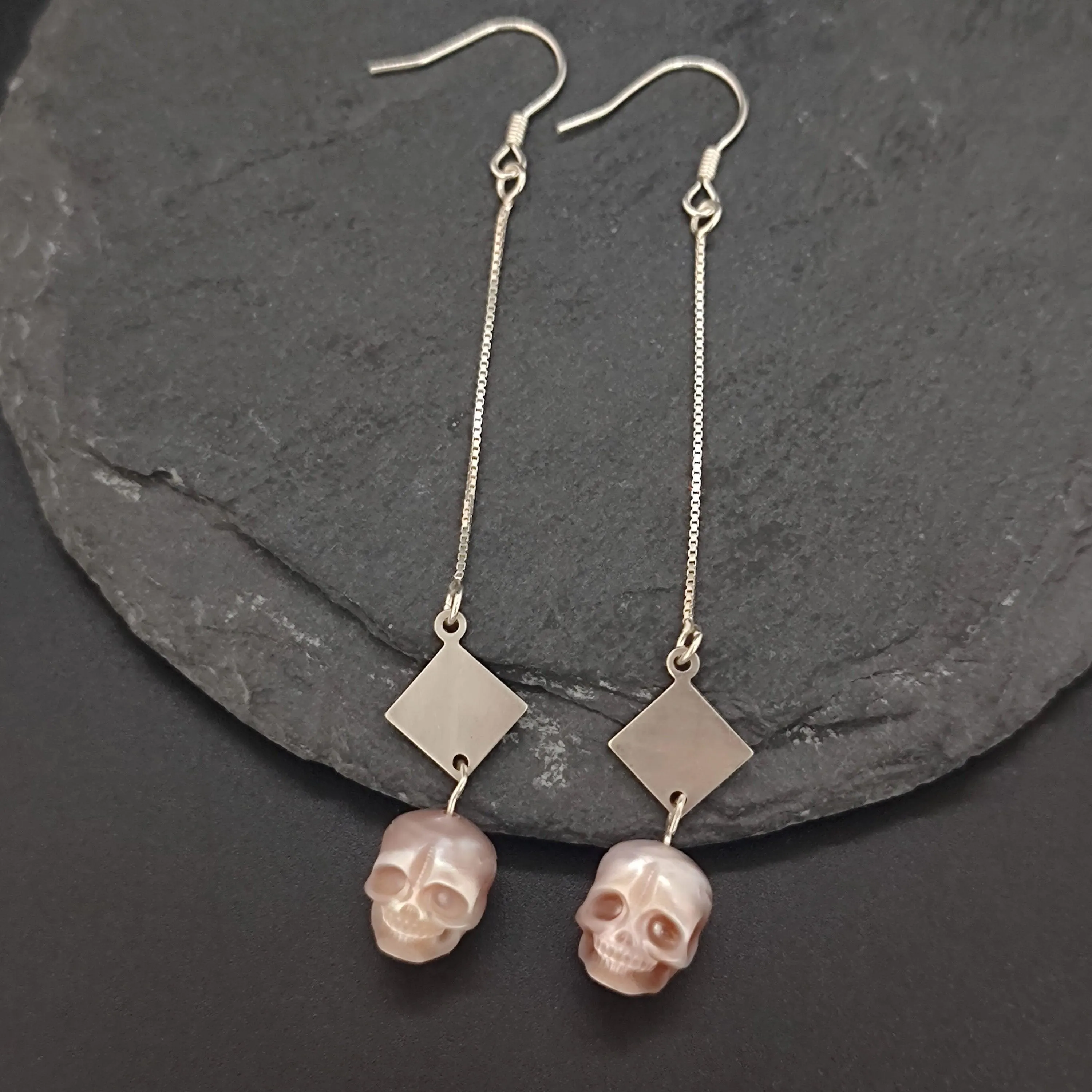 Dream of the Stars and Rivers Pearl Skull Drop Earrings