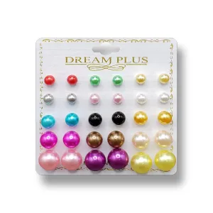 Dream Plus Assorted Color Pearl Earring Combo (15 Pairs)