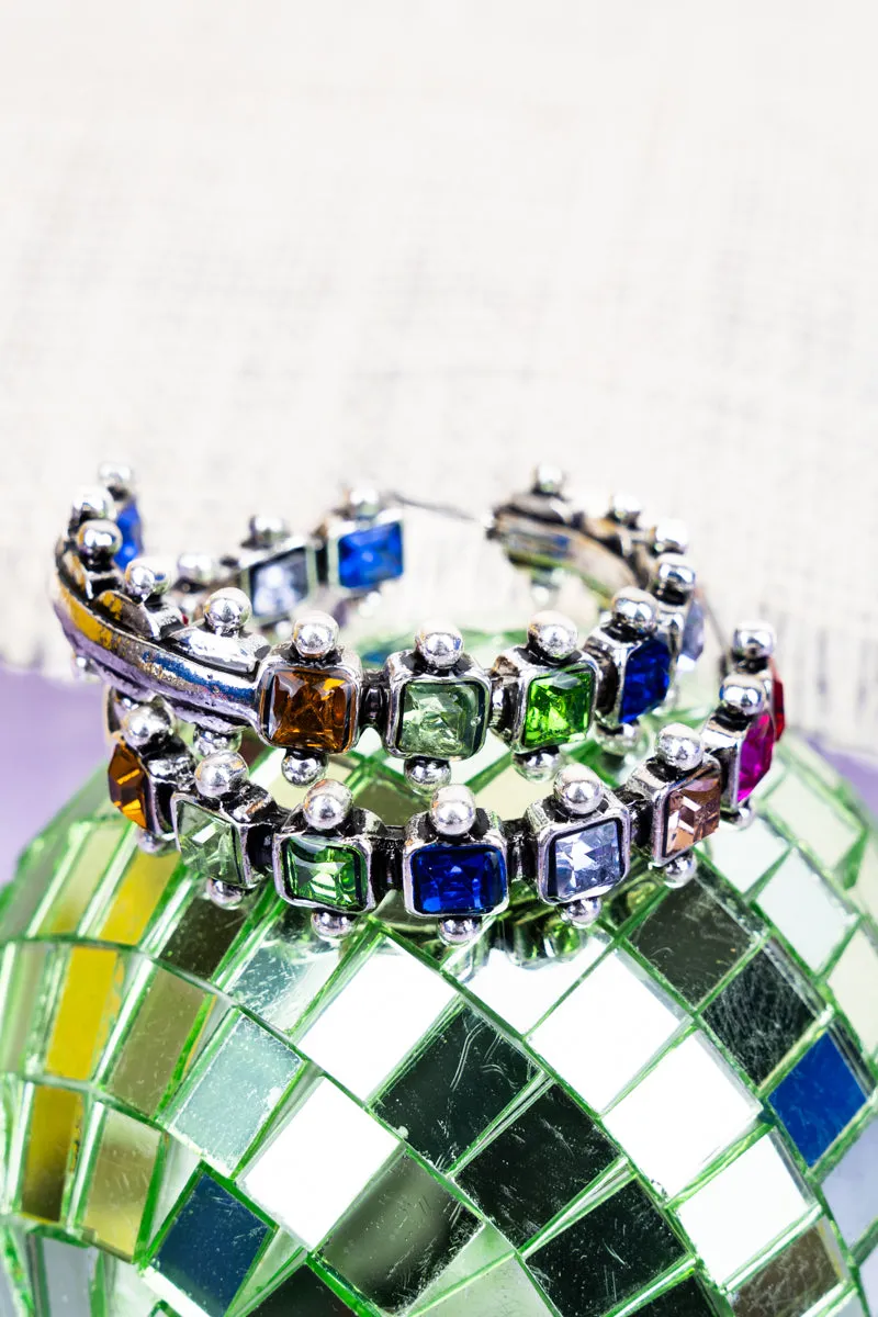 Echoing Elegance Multi-Color Crystal Silvertone Hoop Earrings