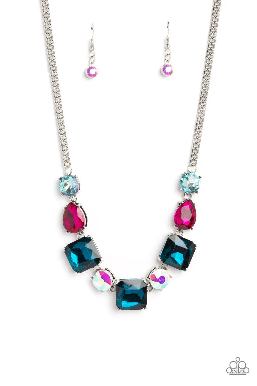 Elevated Edge - Multi - Blue, Pink, Iridescent Gem Paparazzi Short Necklace - March 2023 Life of the Party Exclusive