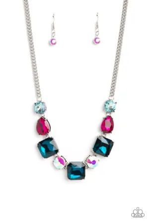 Elevated Edge - Multi - Blue, Pink, Iridescent Gem Paparazzi Short Necklace - March 2023 Life of the Party Exclusive
