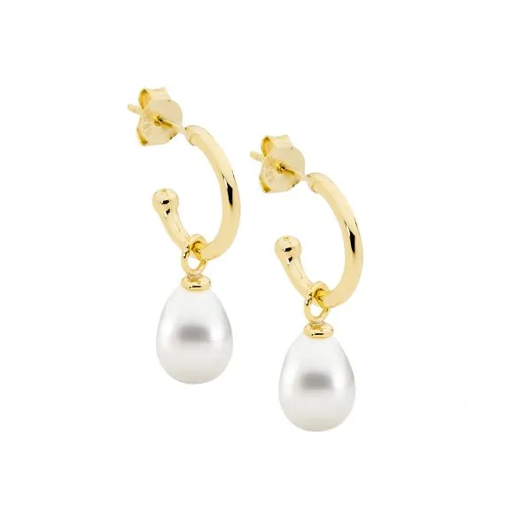 Ellani GP Stainless Steel Half Hoop With Freshwater Pearl Drop Earrings E558G
