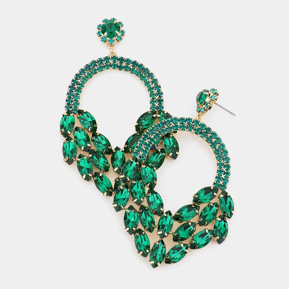 Emerald Crystal Marquise Cluster Hoop Earrings | Pageant Earrings | 569271
