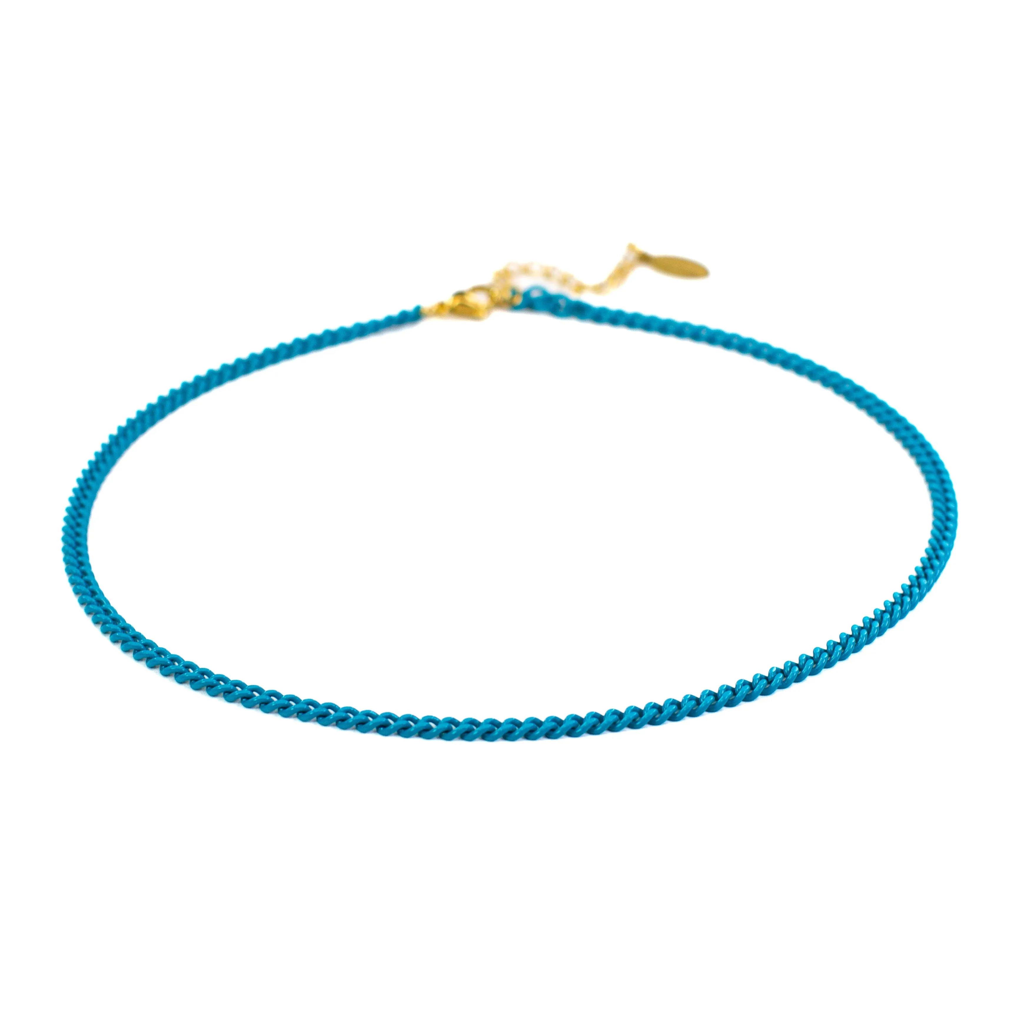 Enamel 16  Colors Mini Curb Chain Link Necklace: 07-Black