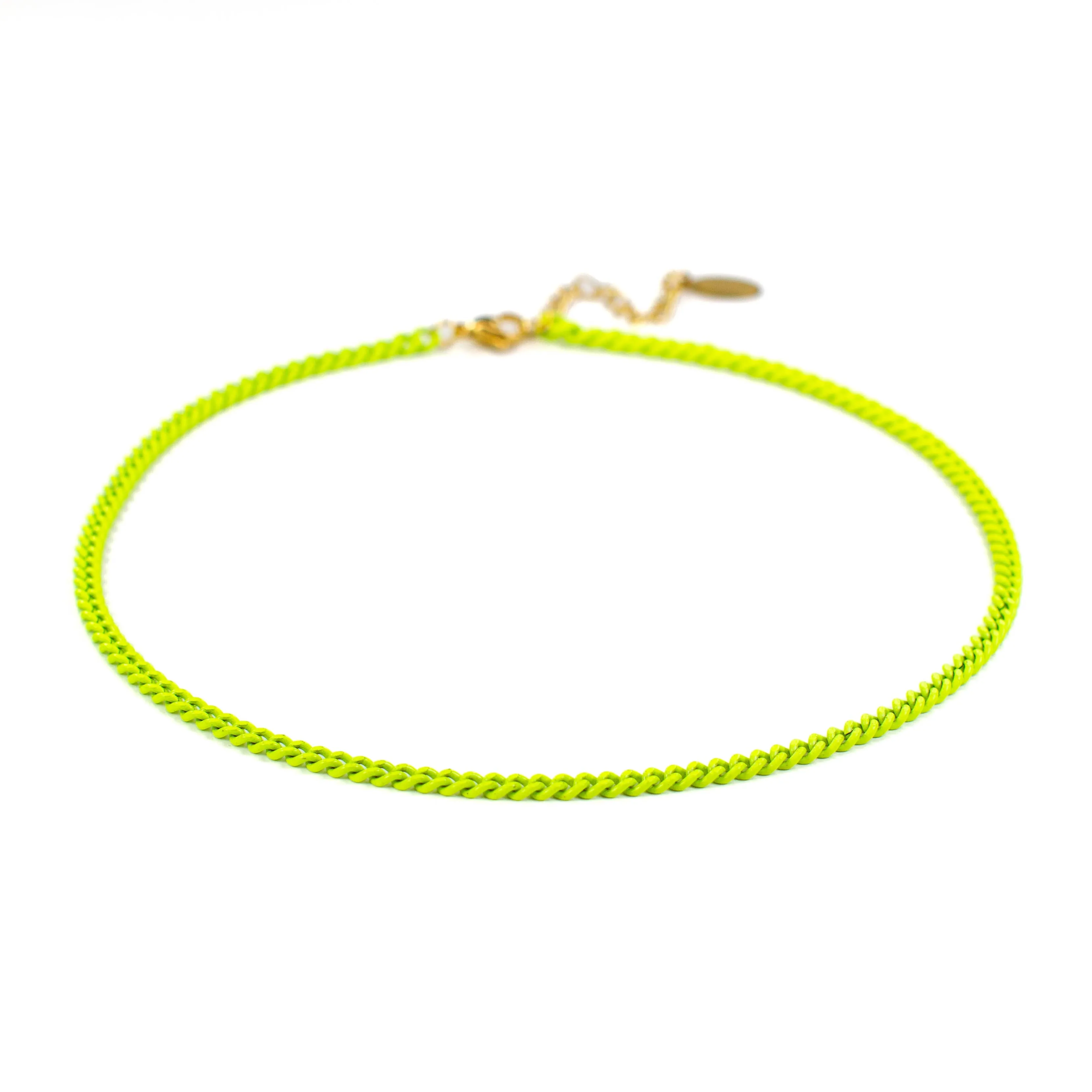 Enamel 16  Colors Mini Curb Chain Link Necklace: 07-Black