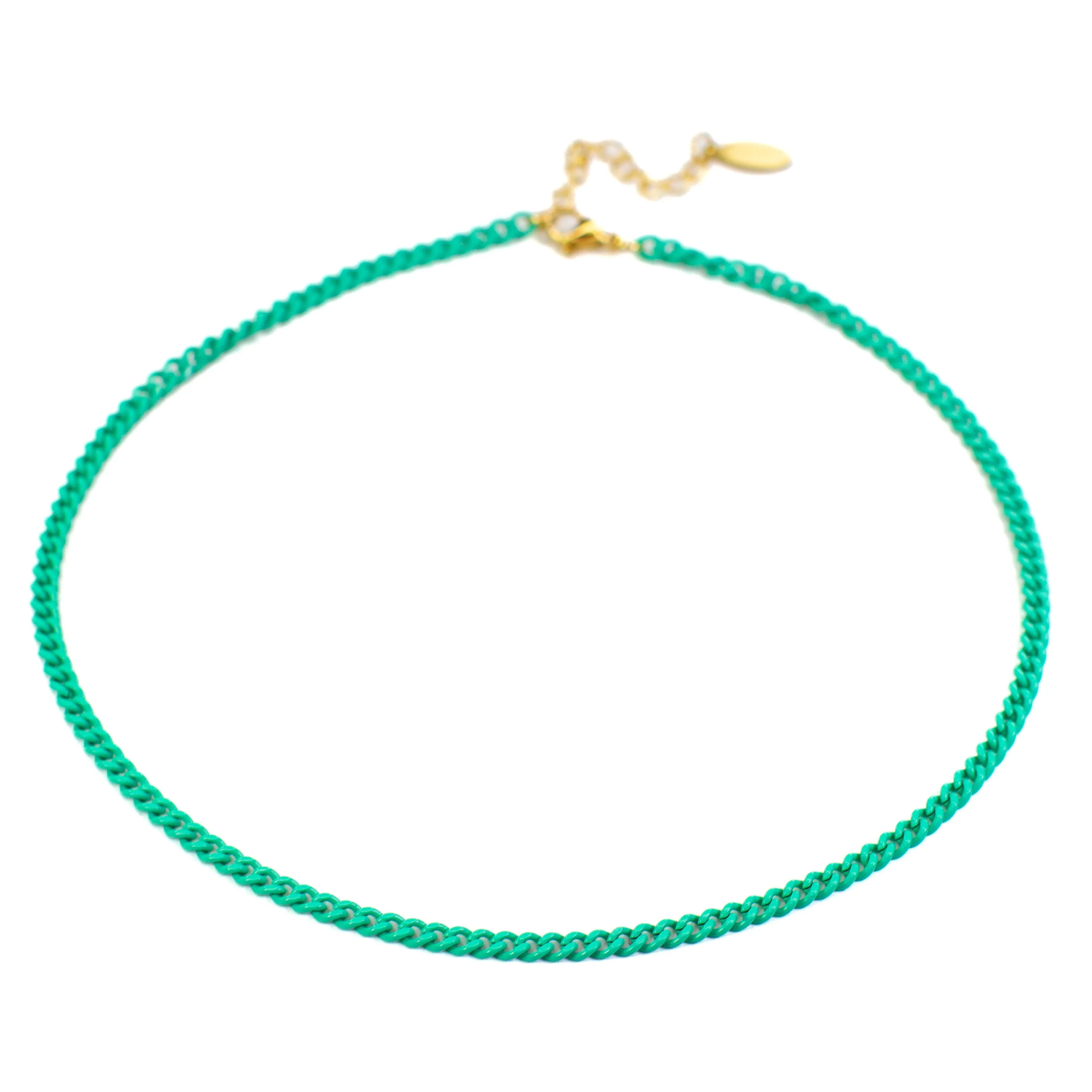 Enamel 16  Colors Mini Curb Chain Link Necklace: 07-Black