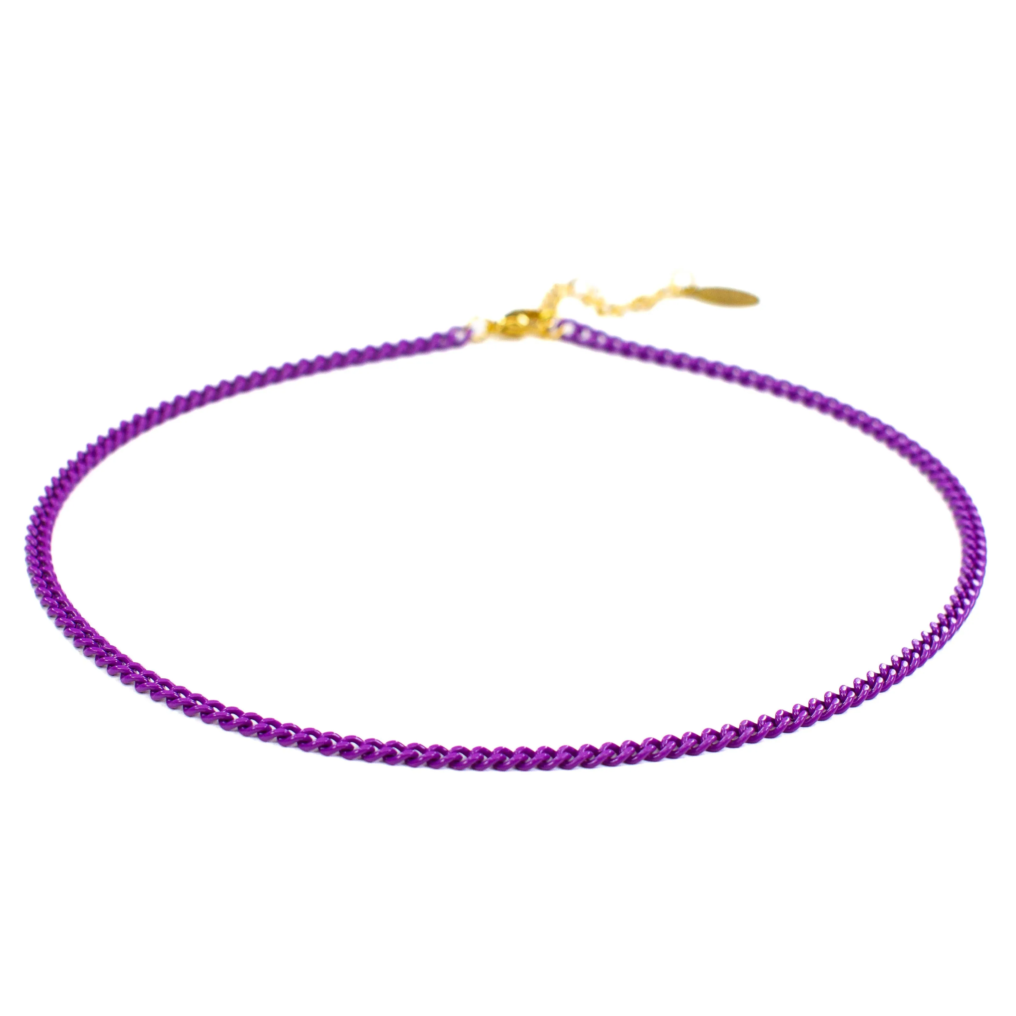 Enamel 16  Colors Mini Curb Chain Link Necklace: 07-Black