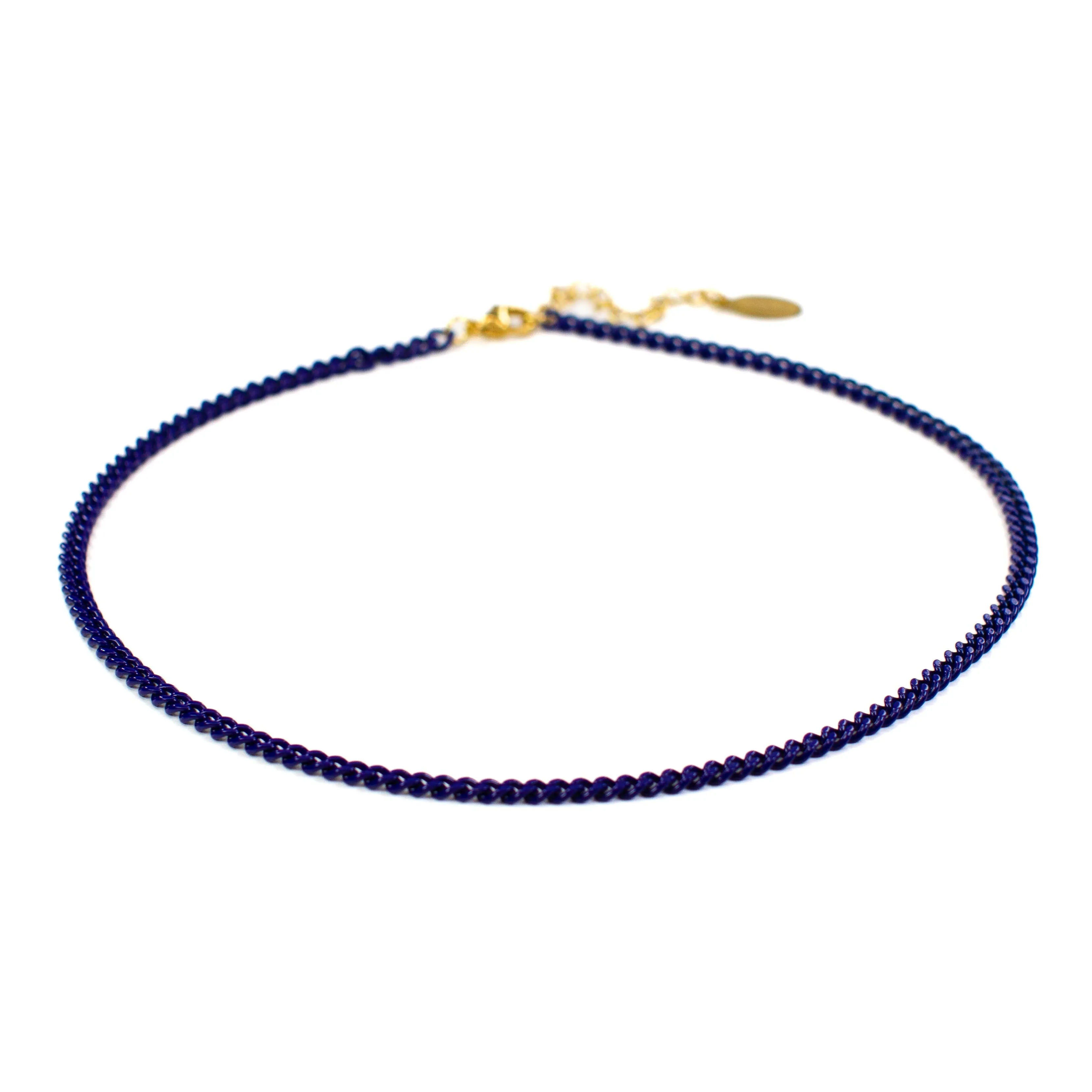 Enamel 16  Colors Mini Curb Chain Link Necklace: 07-Black