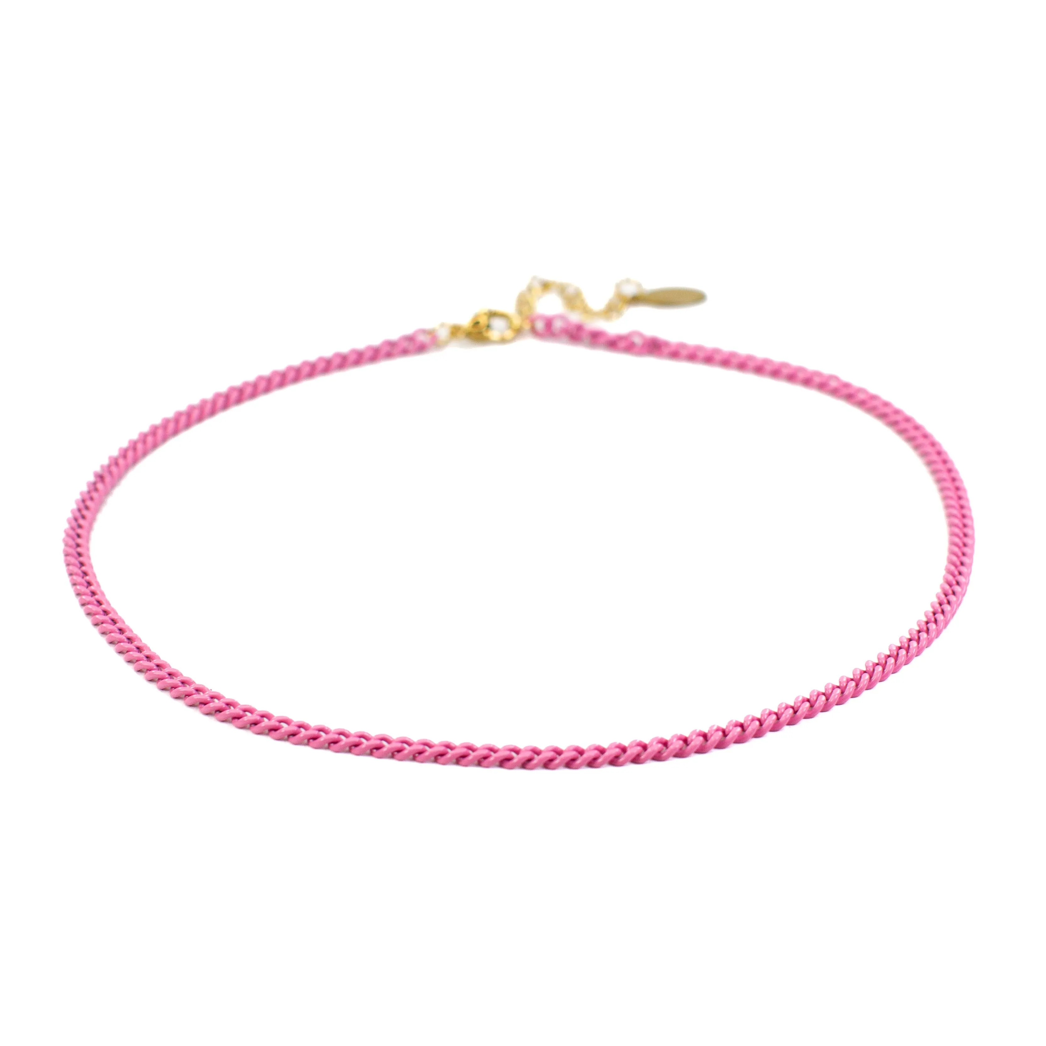 Enamel 16  Colors Mini Curb Chain Link Necklace: 07-Black