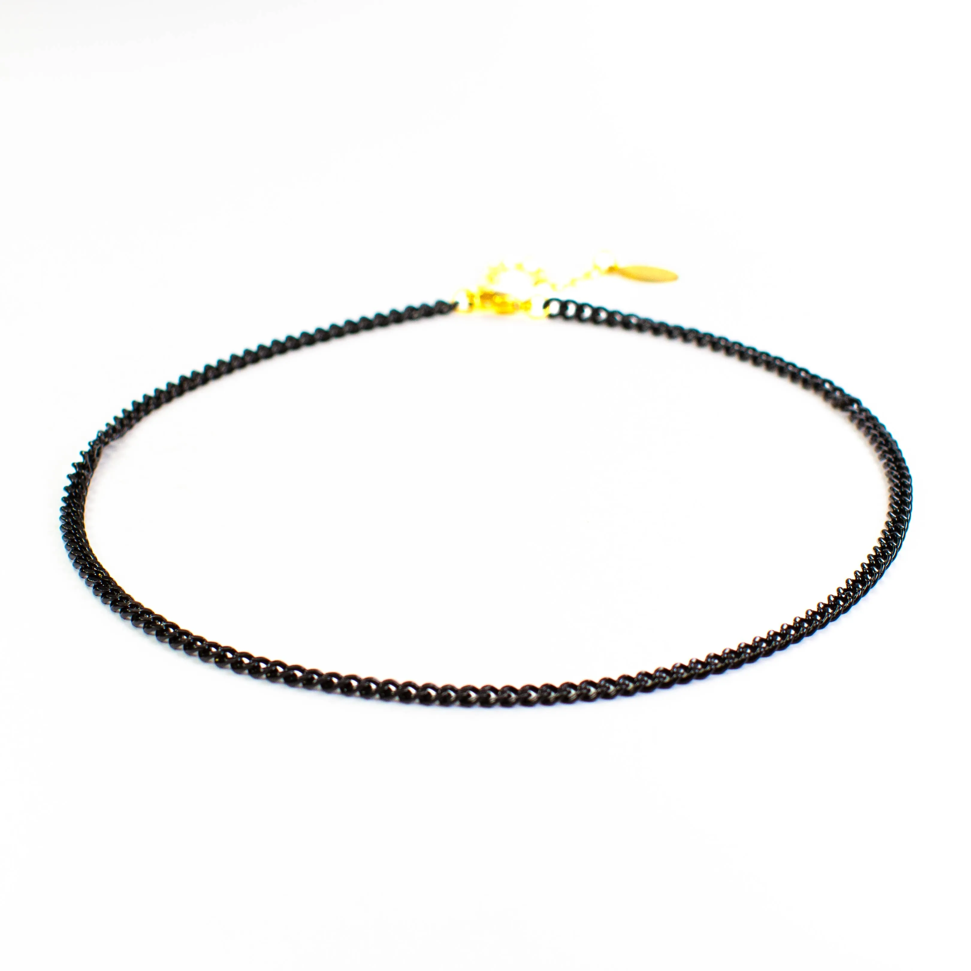 Enamel 16  Colors Mini Curb Chain Link Necklace: 07-Black