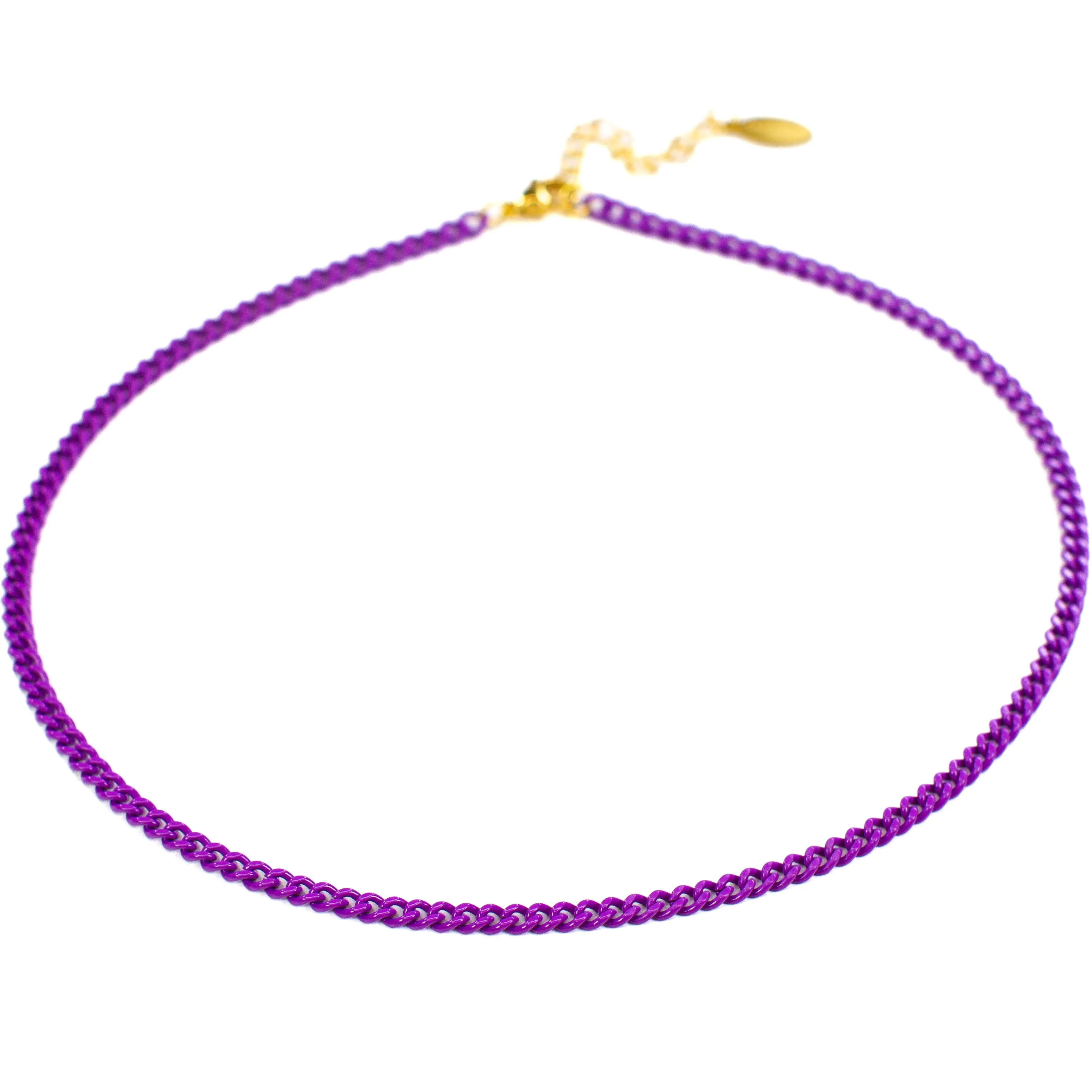 Enamel 16  Colors Mini Curb Chain Link Necklace: 07-Black