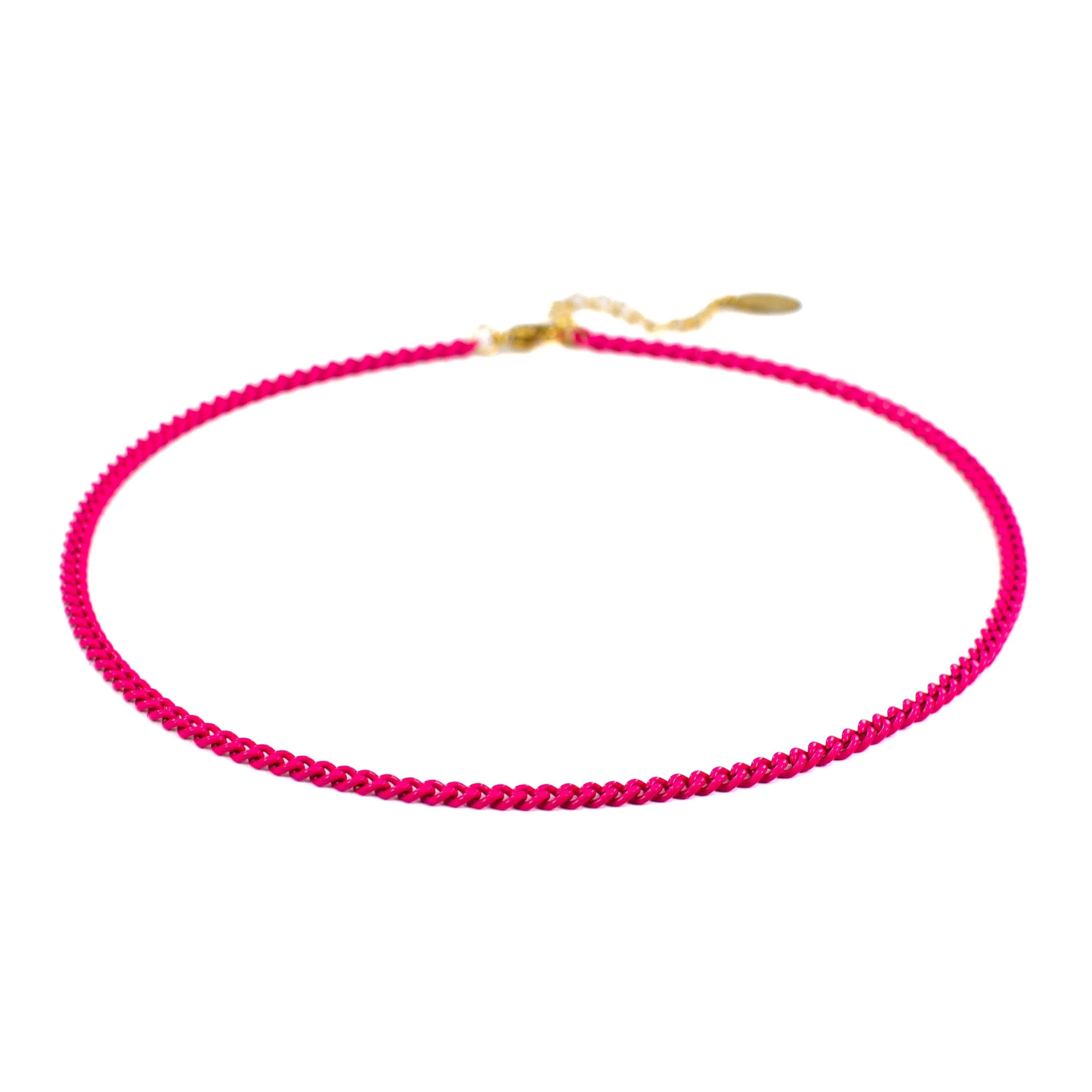 Enamel 16  Colors Mini Curb Chain Link Necklace: 07-Black