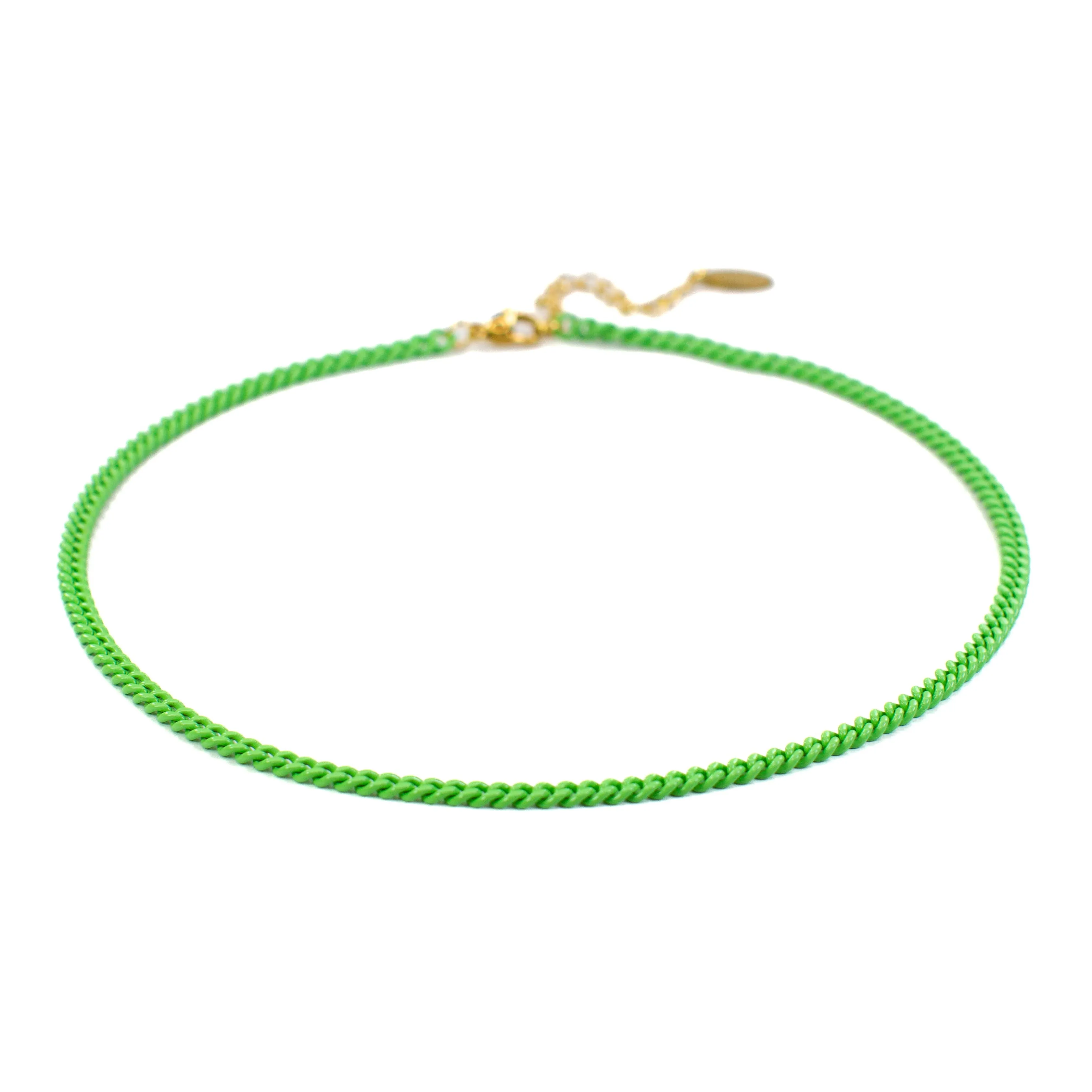 Enamel 16  Colors Mini Curb Chain Link Necklace: 07-Black