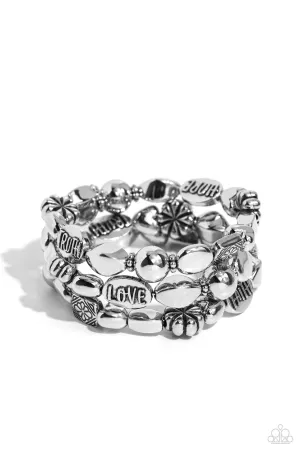 Enchanting Emotion - Silver - "FAITH," "HOPE," "TRUTH," "LOVE" Bead Inspirational/Religious Paparazzi Coil Bracelet