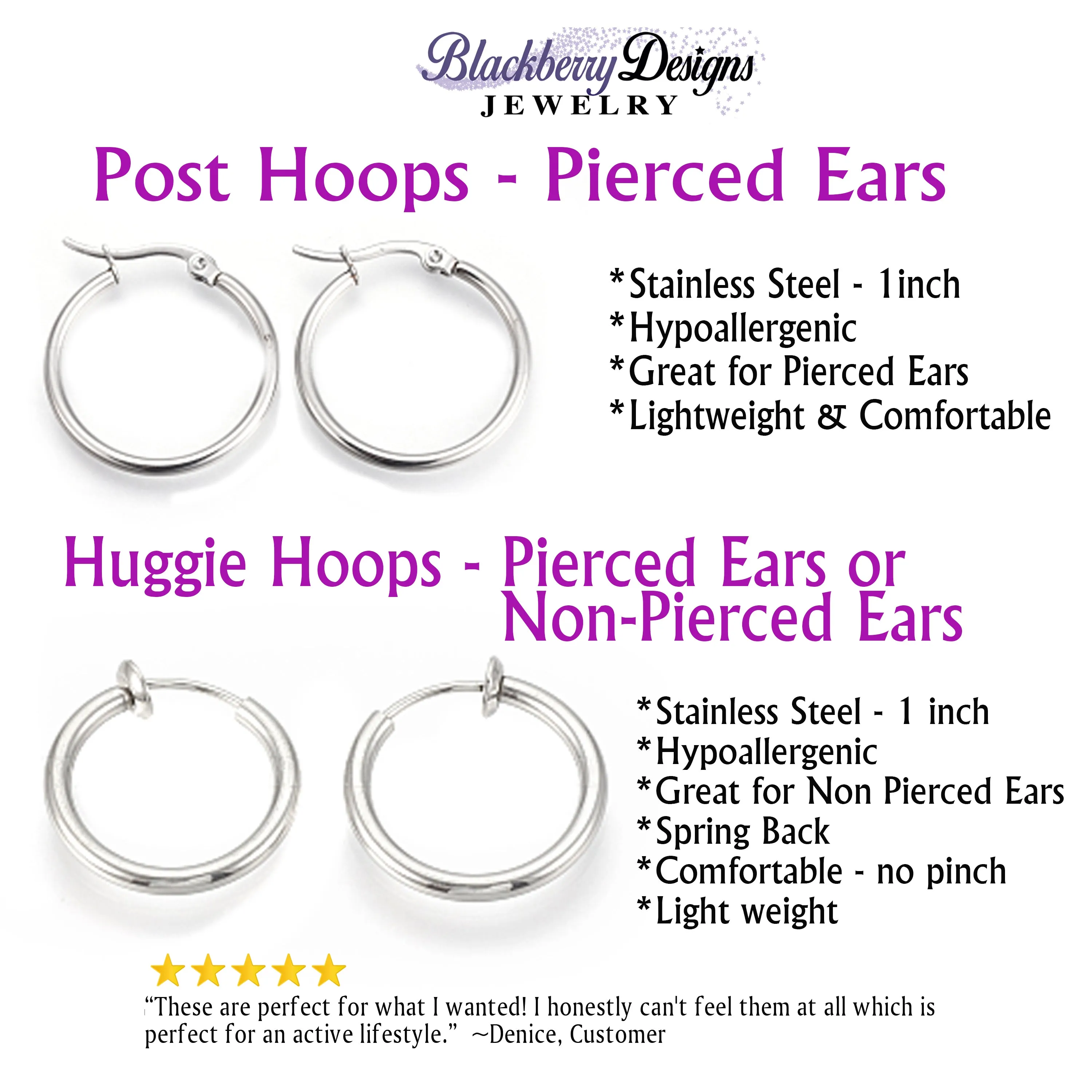 Engraved Silver Hoop Earrings with Black Cats