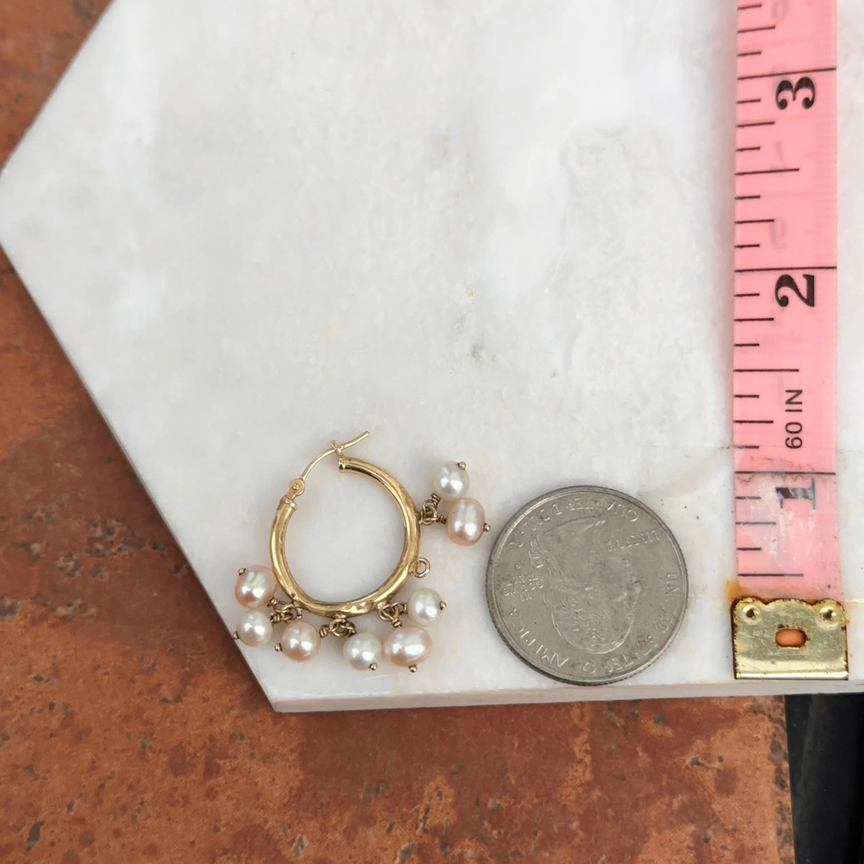 Estate 14KT Yellow Gold Hoop Earrings    Freshwater Pearl Dangles