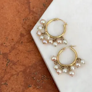 Estate 14KT Yellow Gold Hoop Earrings    Freshwater Pearl Dangles