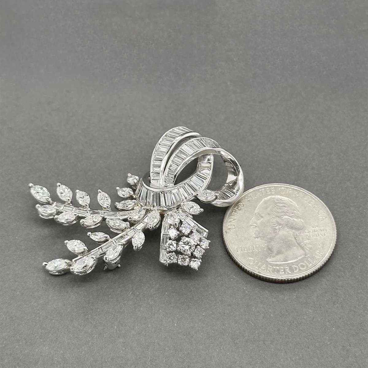 Estate Retro Platinum 5.58ctw Diamond Brooch