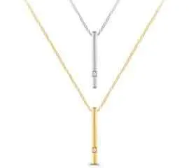 EternalDia 10K Two-Tone Gold Two-Stone Diamond Accent Double Vertical Bar Pendant Necklace (0.03ct, IJ/I2I3)