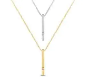 EternalDia 10K Two-Tone Gold Two-Stone Diamond Accent Double Vertical Bar Pendant Necklace (0.03ct, IJ/I2I3)