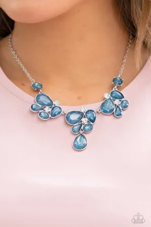 Everglade Escape - Blue - Gem and White Rhinestone Paparazzi Short Statement Necklace - 2022 GLOW Convention Exclusive