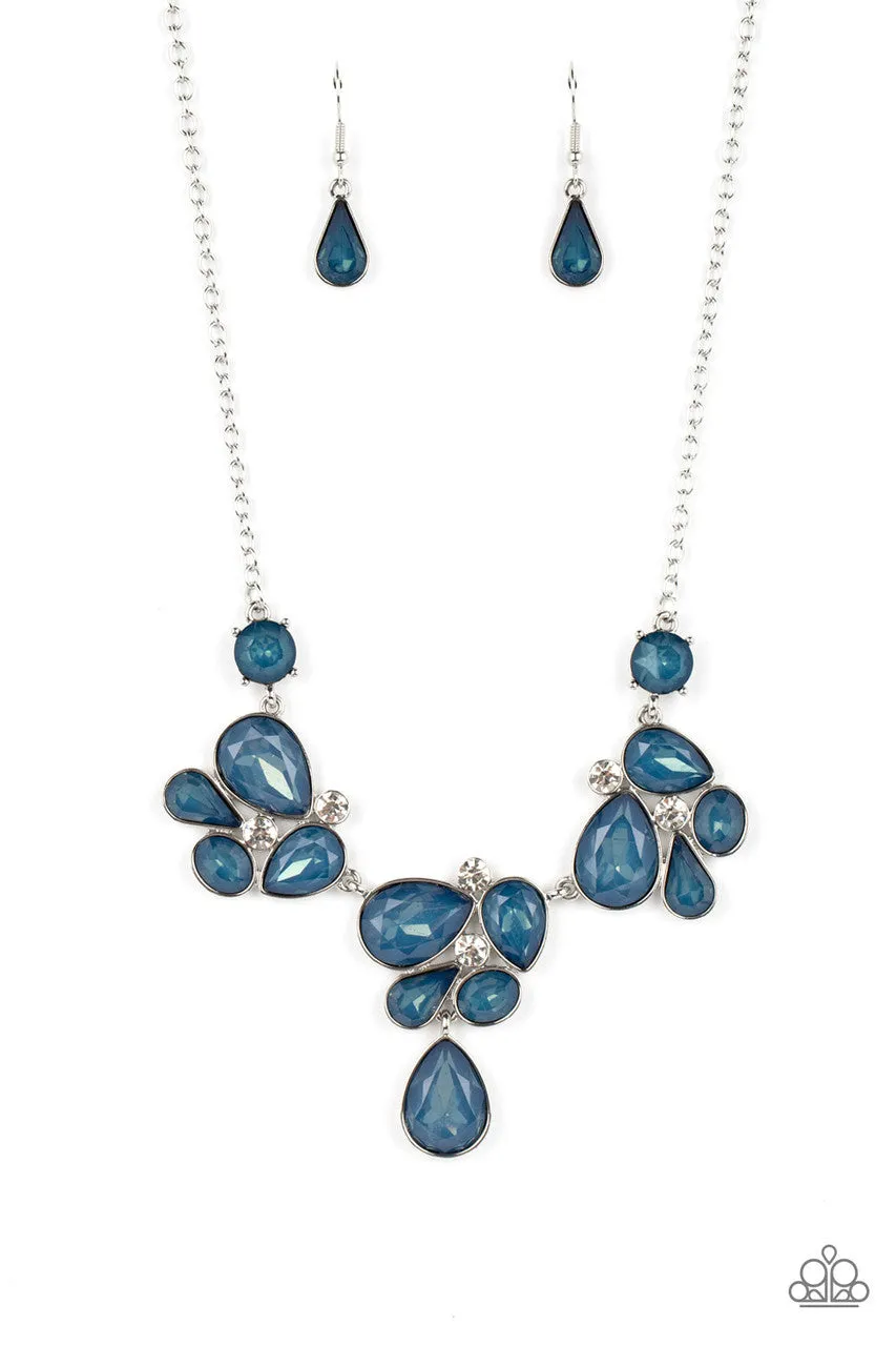 Everglade Escape - Blue - Gem and White Rhinestone Paparazzi Short Statement Necklace - 2022 GLOW Convention Exclusive