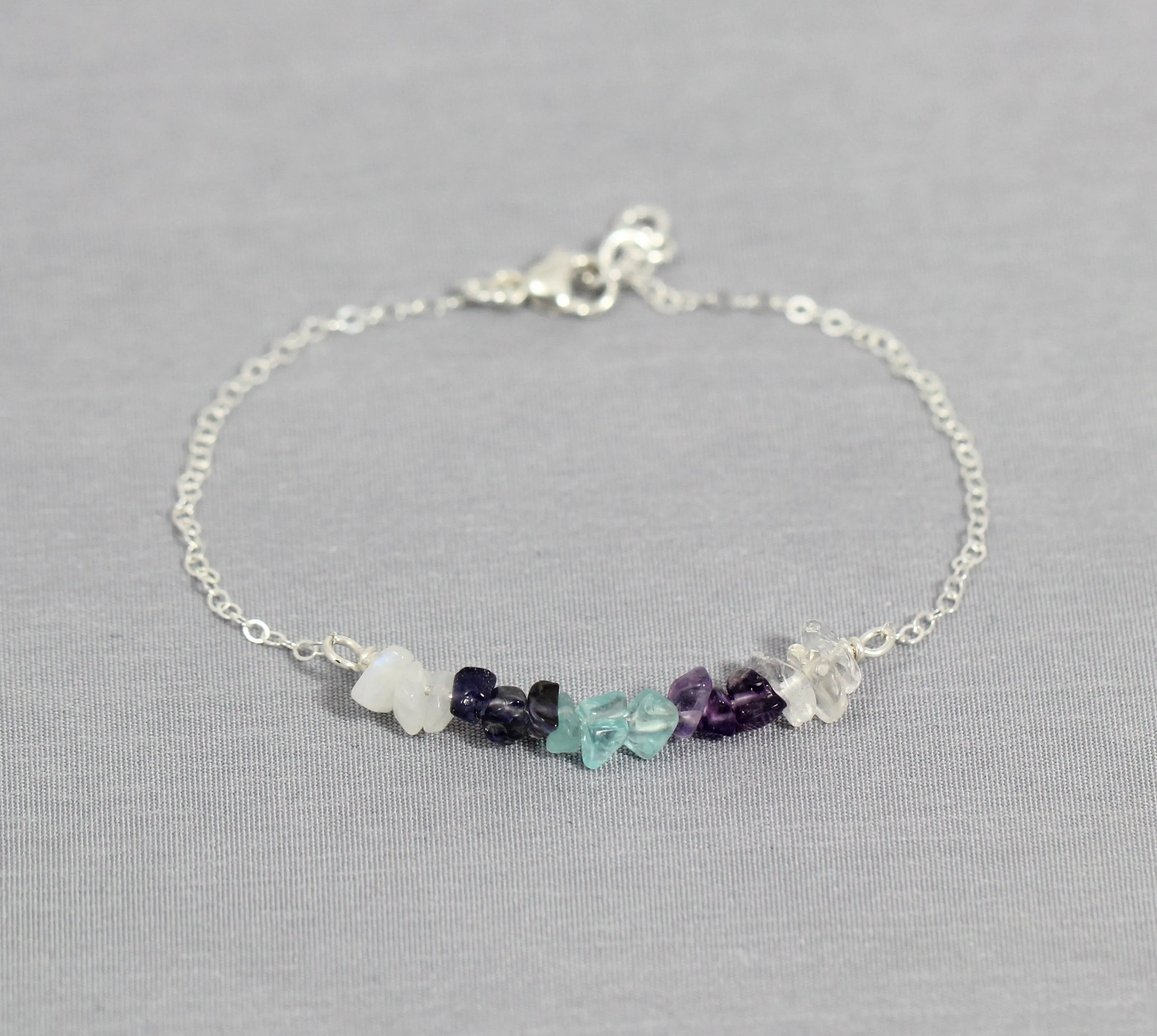 Family Birthstone Jewelry for Mom, Raw Natural Gemstone Bracelet, Sterling Silver, 14kt Gold or Rose Gold Fill