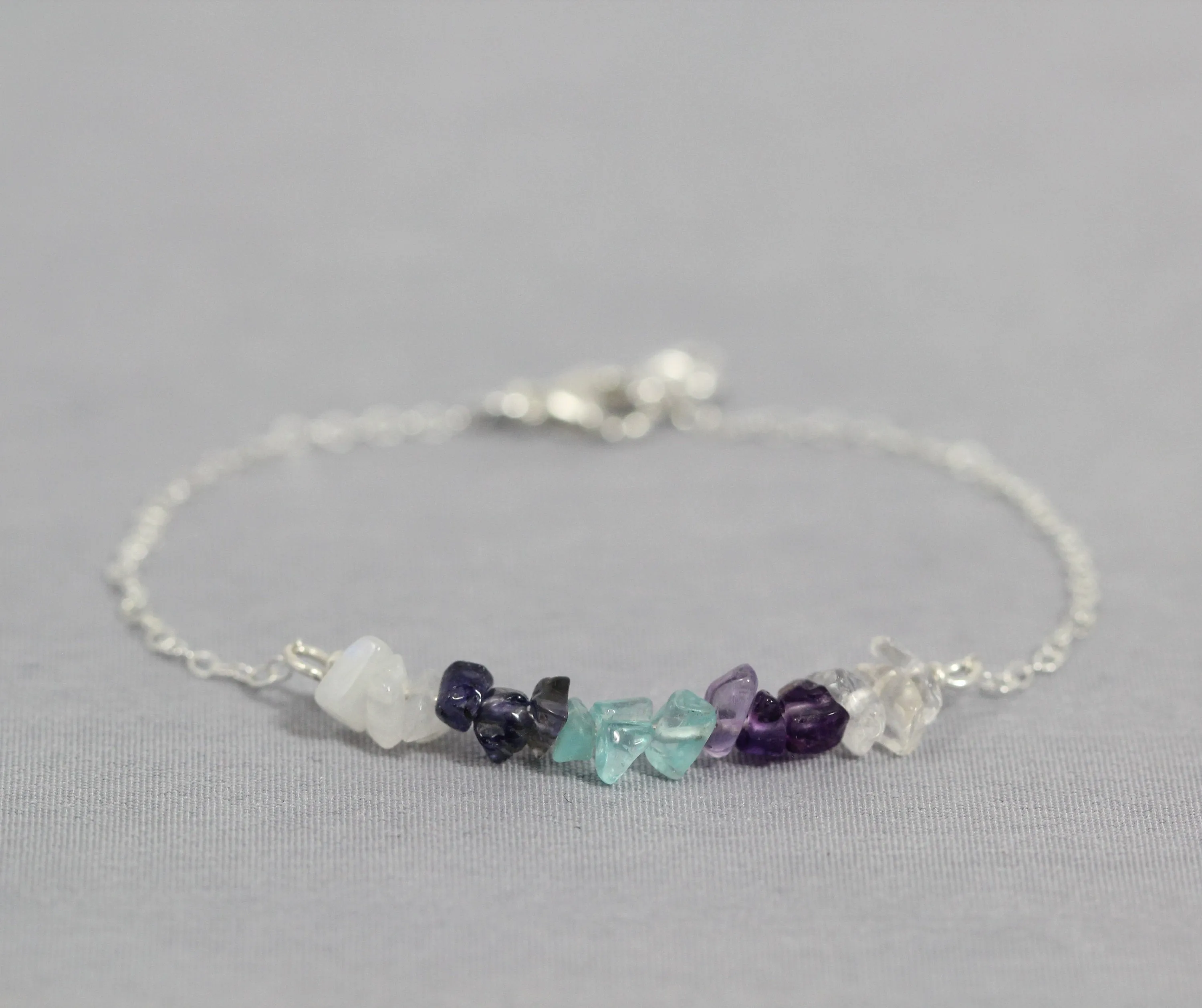 Family Birthstone Jewelry for Mom, Raw Natural Gemstone Bracelet, Sterling Silver, 14kt Gold or Rose Gold Fill