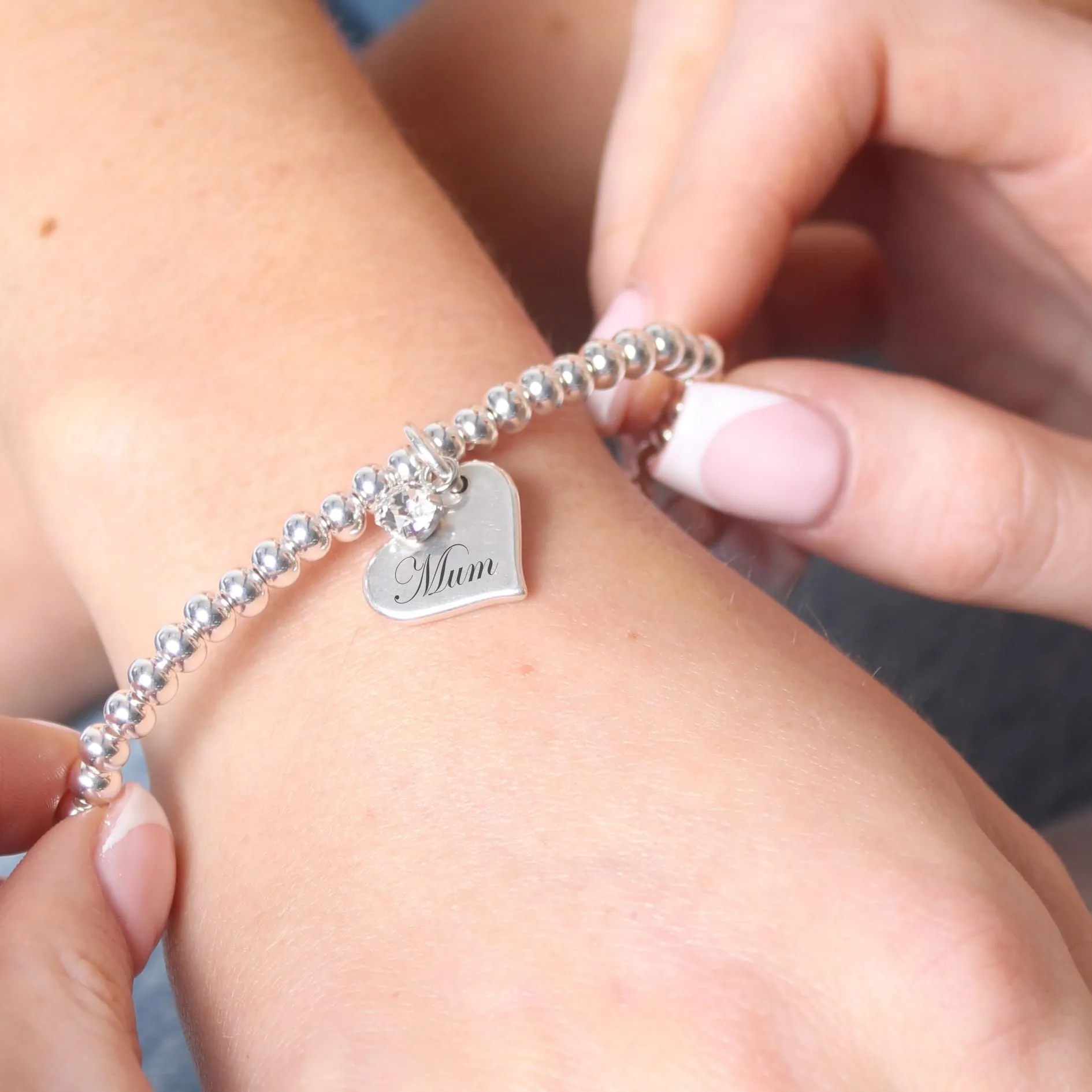 Family Heart and Birthstone Personalised Beads Bracelet