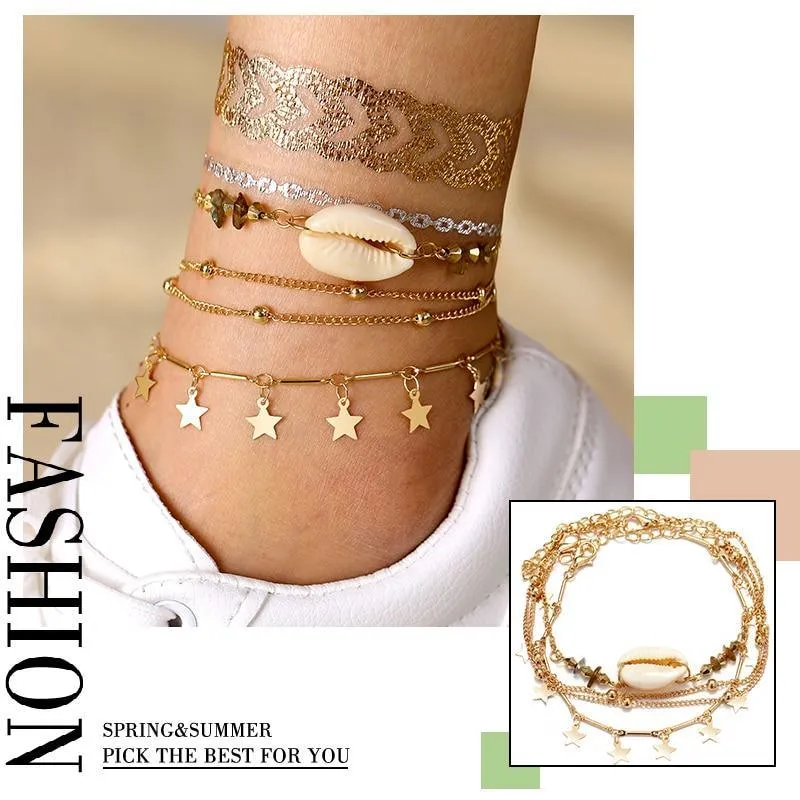 Female Heart Anklets Barefoot Crochet Sandals Foot Jewelry Bracelets For Women Leg Chain