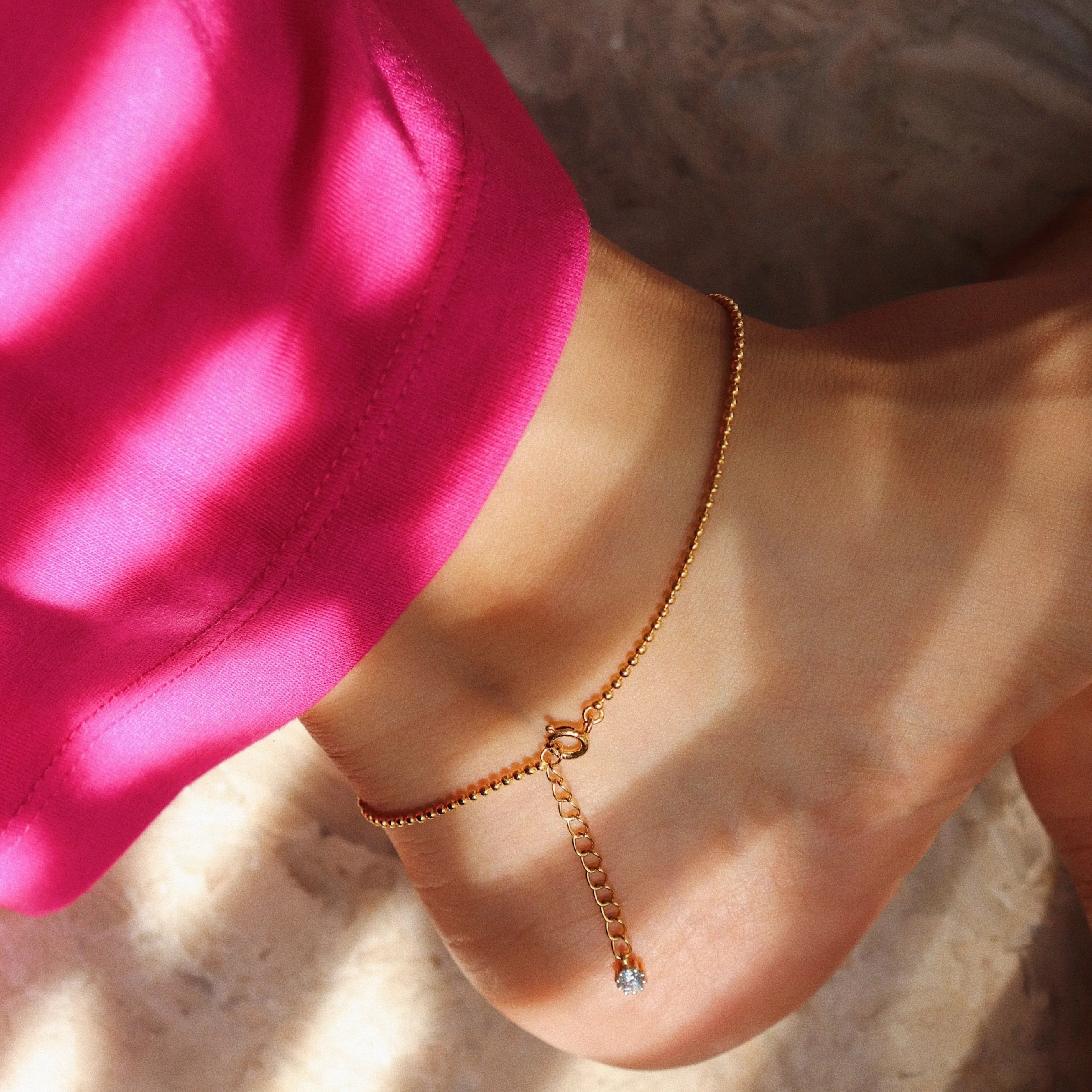 Fiona Beaded Adjustable Anklet in Sterling Silver