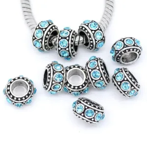 Five (5) March Birthstone Charms Spacer Bead For Snake Chain Bracelet