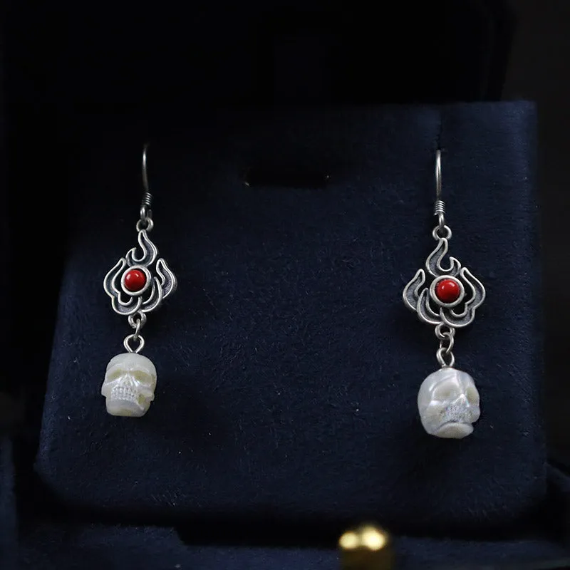 Flame-shaped Pearl Skull Earrings