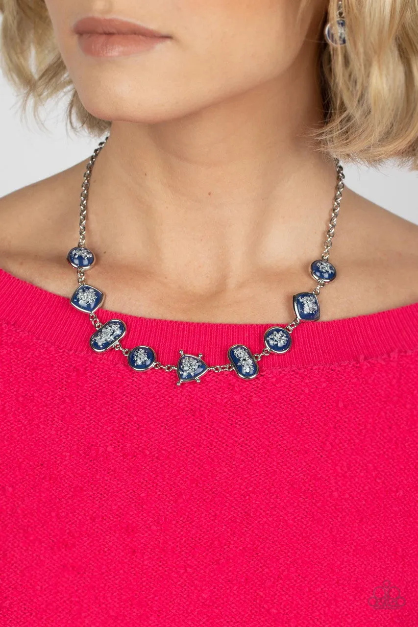 Fleek and Flecked - Blue - Silver Glitter Bead Paparazzi Short Necklace