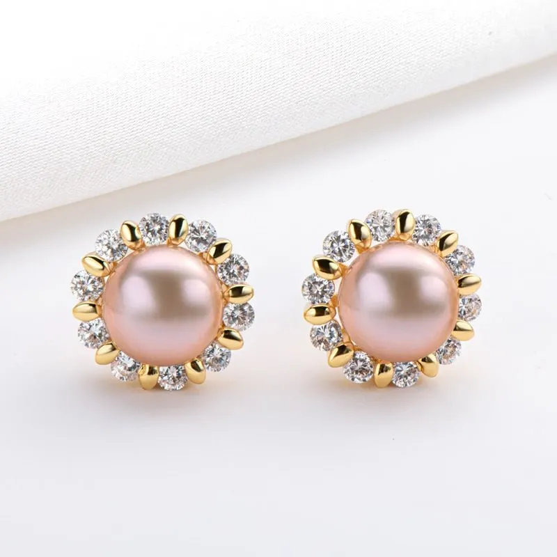 Flower Natural Freshwater Pearl Stud Earrings