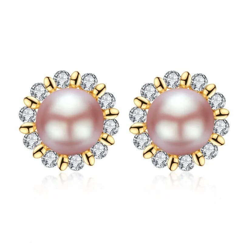Flower Natural Freshwater Pearl Stud Earrings