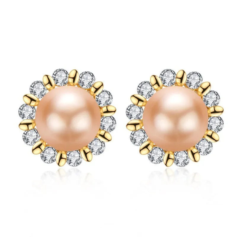 Flower Natural Freshwater Pearl Stud Earrings